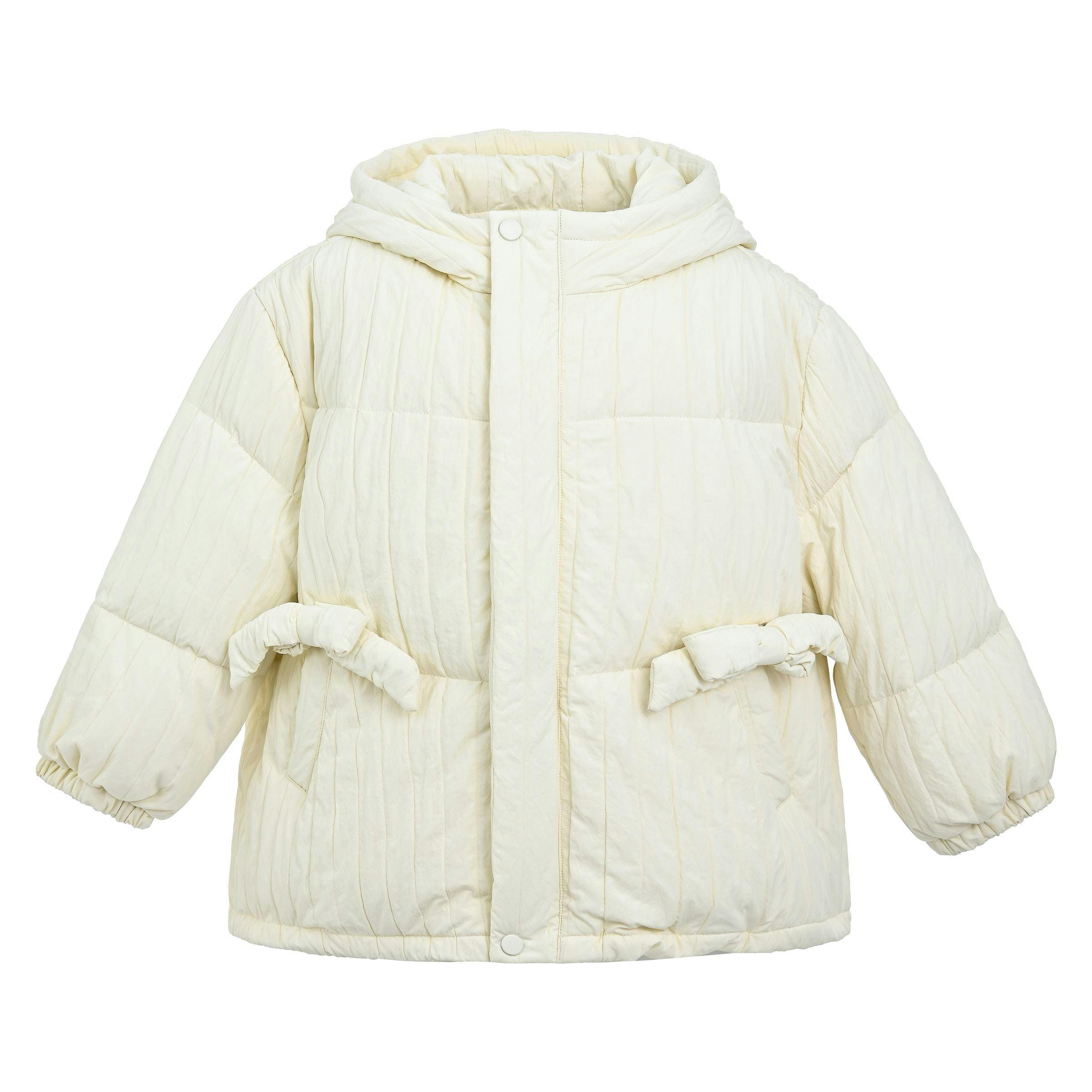 Cream Quilted Bow Pocket Jacket