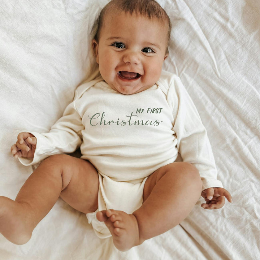 My First Christmas Organic Baby Bodysuit Long Sleeve