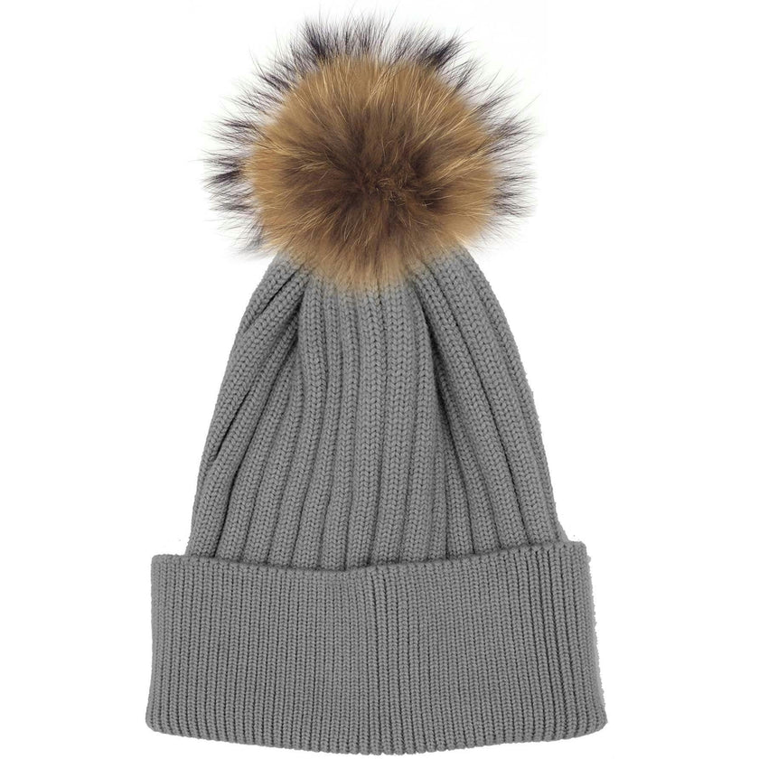 Ribbed Flat Wool Blend Hat With A Genuine Fur Pom (TikTok)