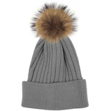 Ribbed Flat Wool Blend Hat With A Genuine Fur Pom (TikTok)
