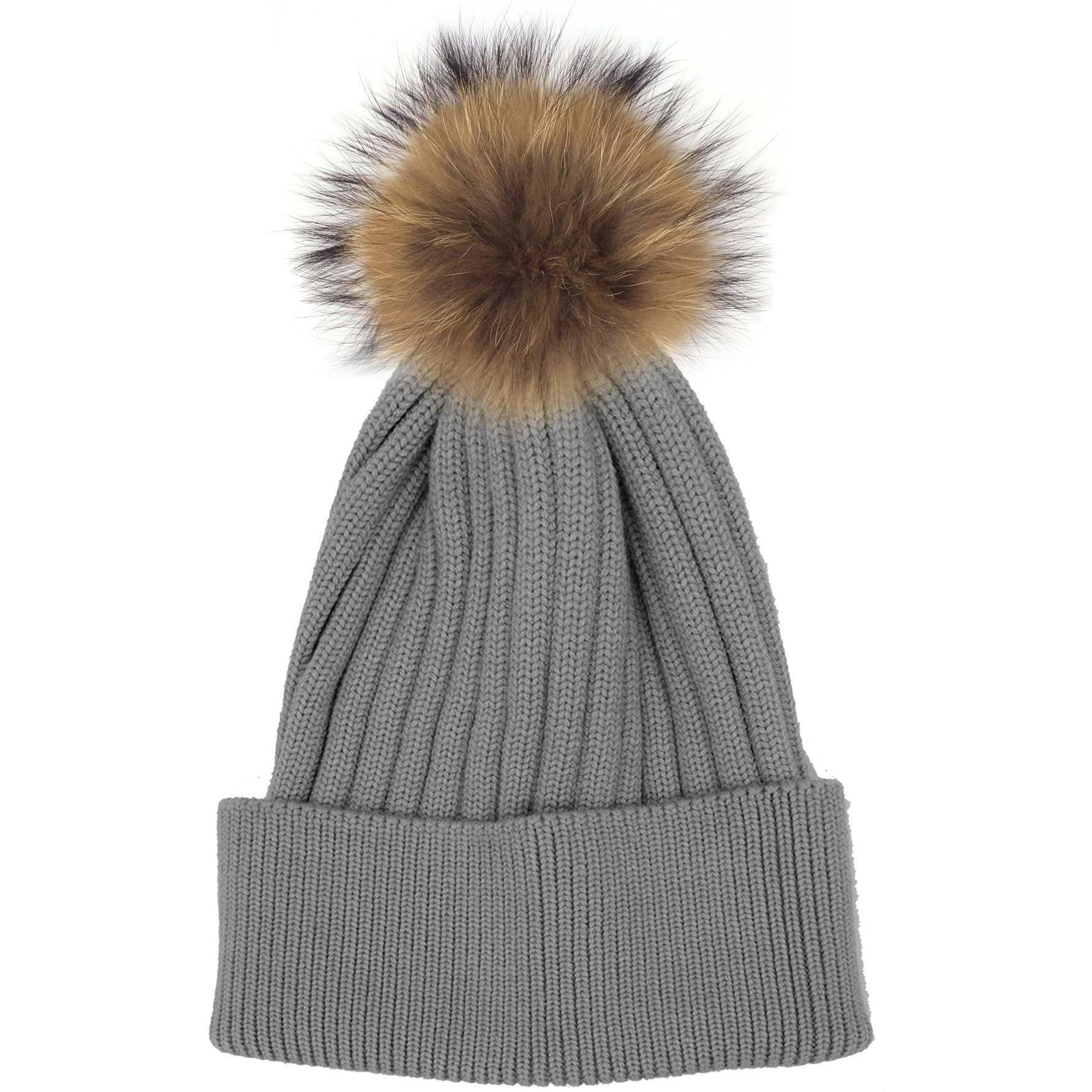 Ribbed Flat Wool Blend Hat With A Genuine Fur Pom (TikTok)