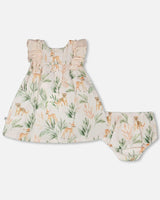 Muslin Dress And Bloomer Set Peach Deer Print