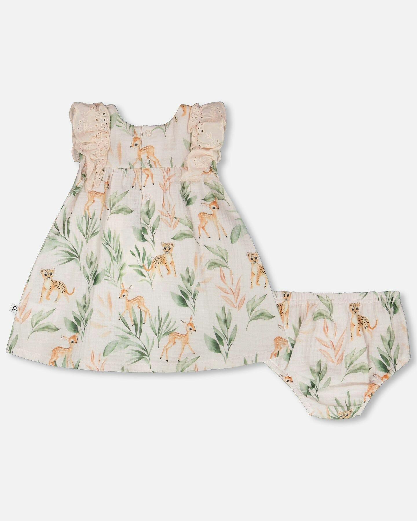 Muslin Dress And Bloomer Set Peach Deer Print