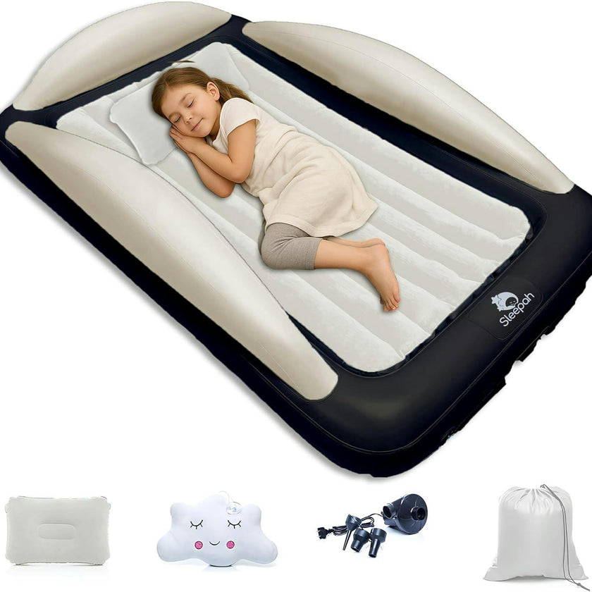 Sleepah Inflatable Toddler Travel Bed Portable Kids Air Mattress Set w Safety Bed Rail Guards for Kids & Toddlers – Set Includes Pump, Carry Case, Pillow
