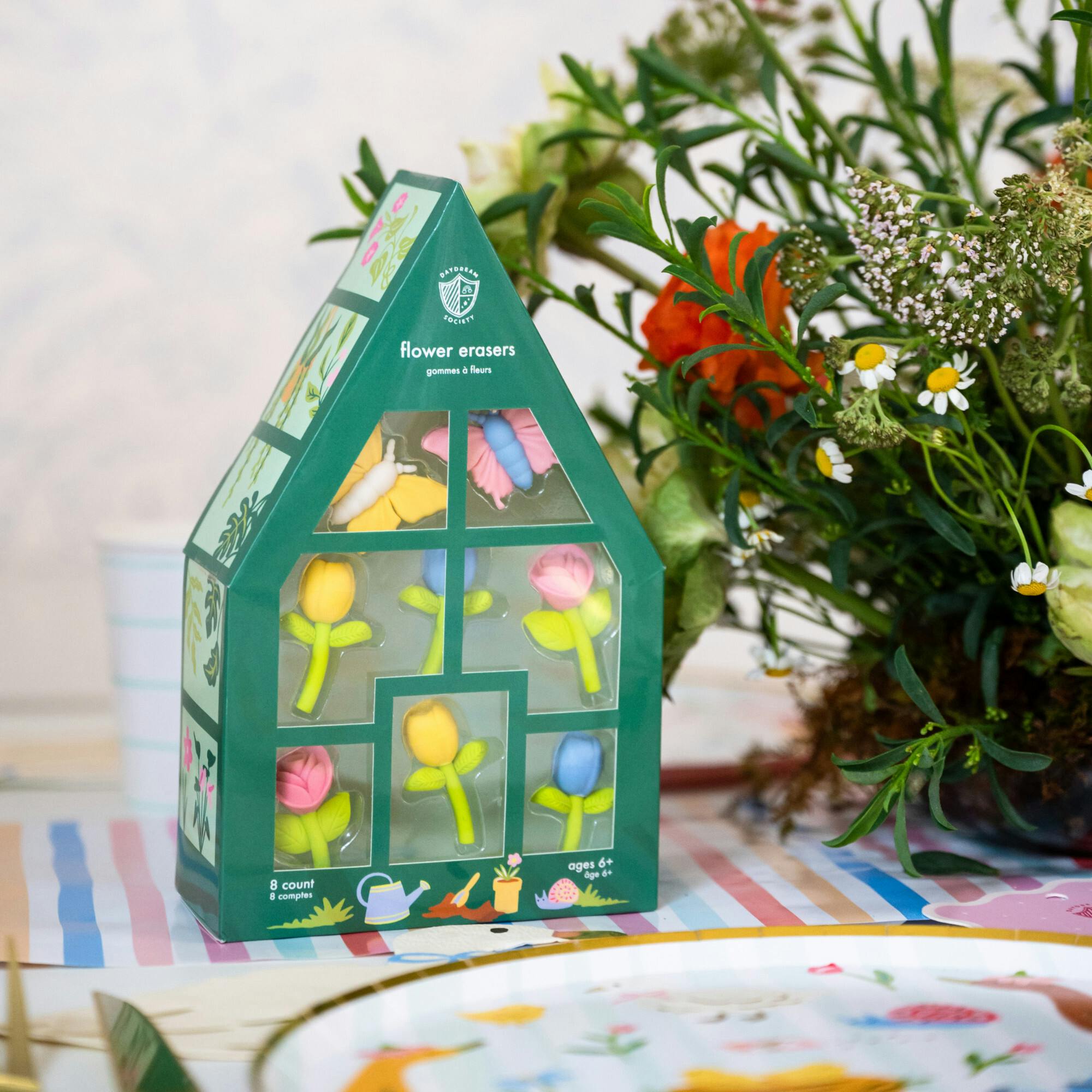 Spring Flowers & Butterflies Eraser Set