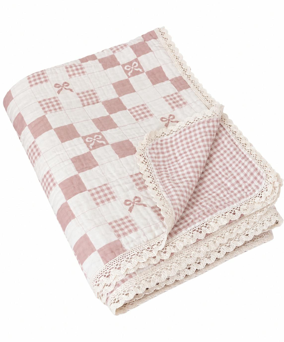 Big Kid Throw Blanket + Sham SET- Pink Bows and Gingham