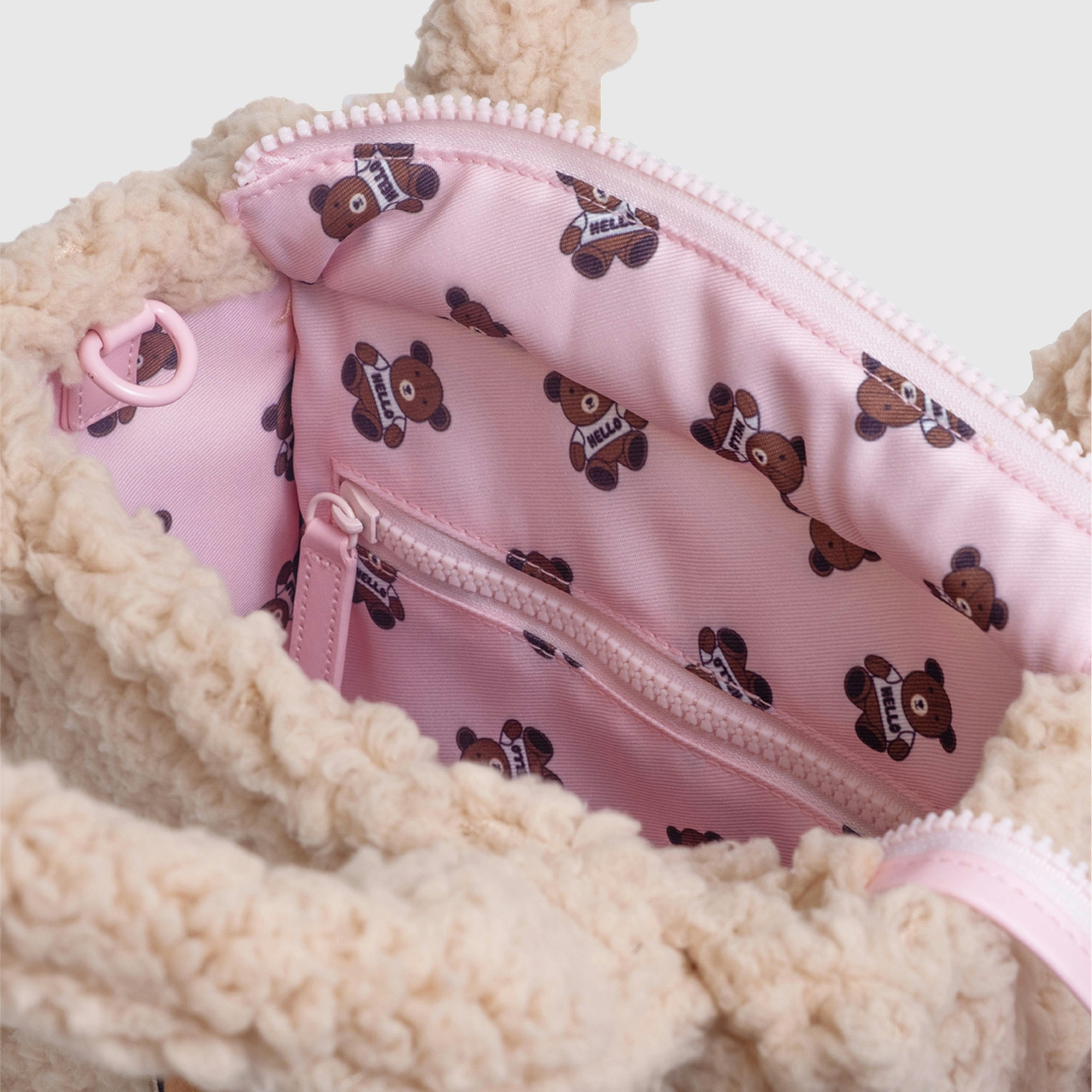 Sherpa Tote Bag – Cozy, Colorful & Convertible with Matching Coin Purse, Teddy Bear