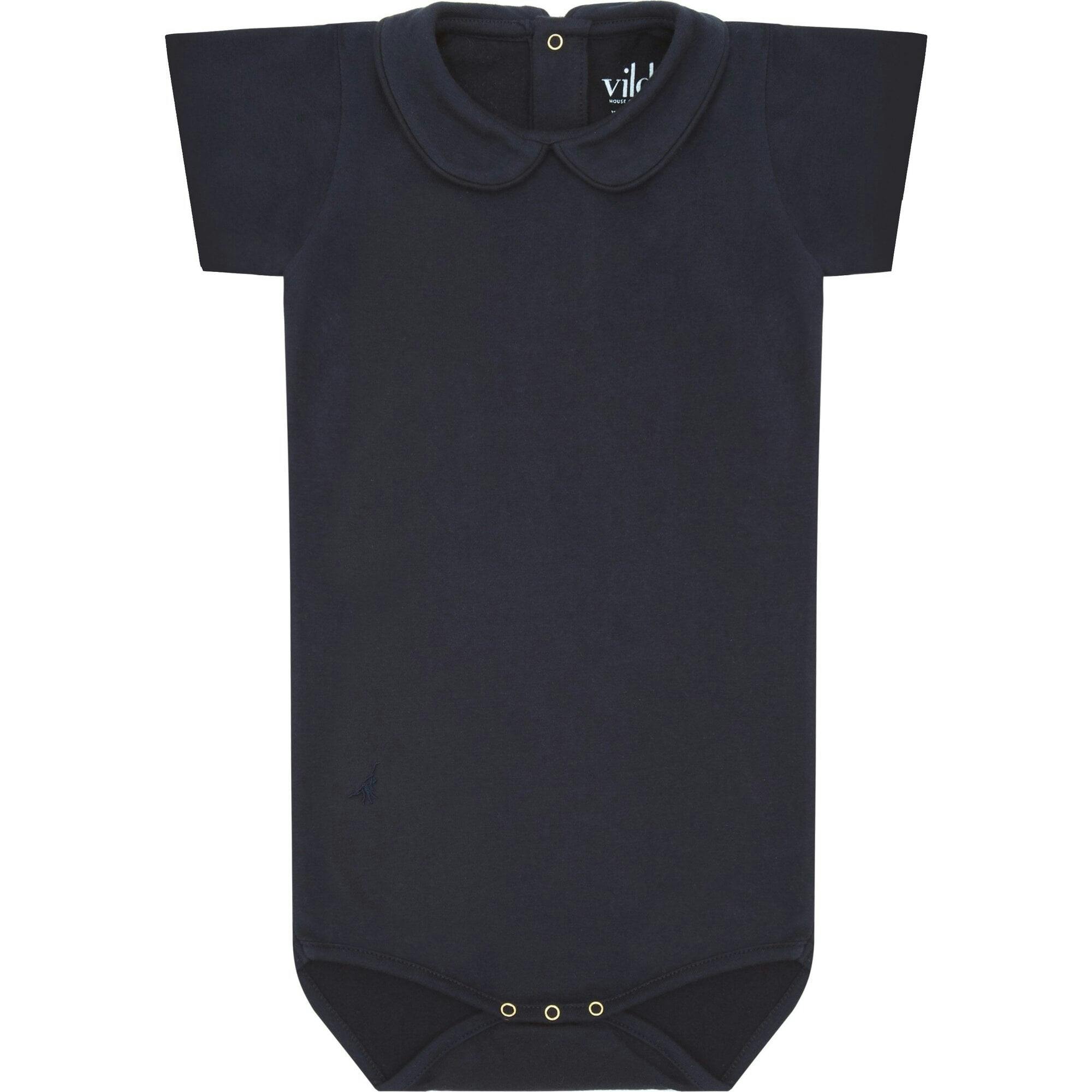 SS Organic Cotton Collared Bodysuit, Navy