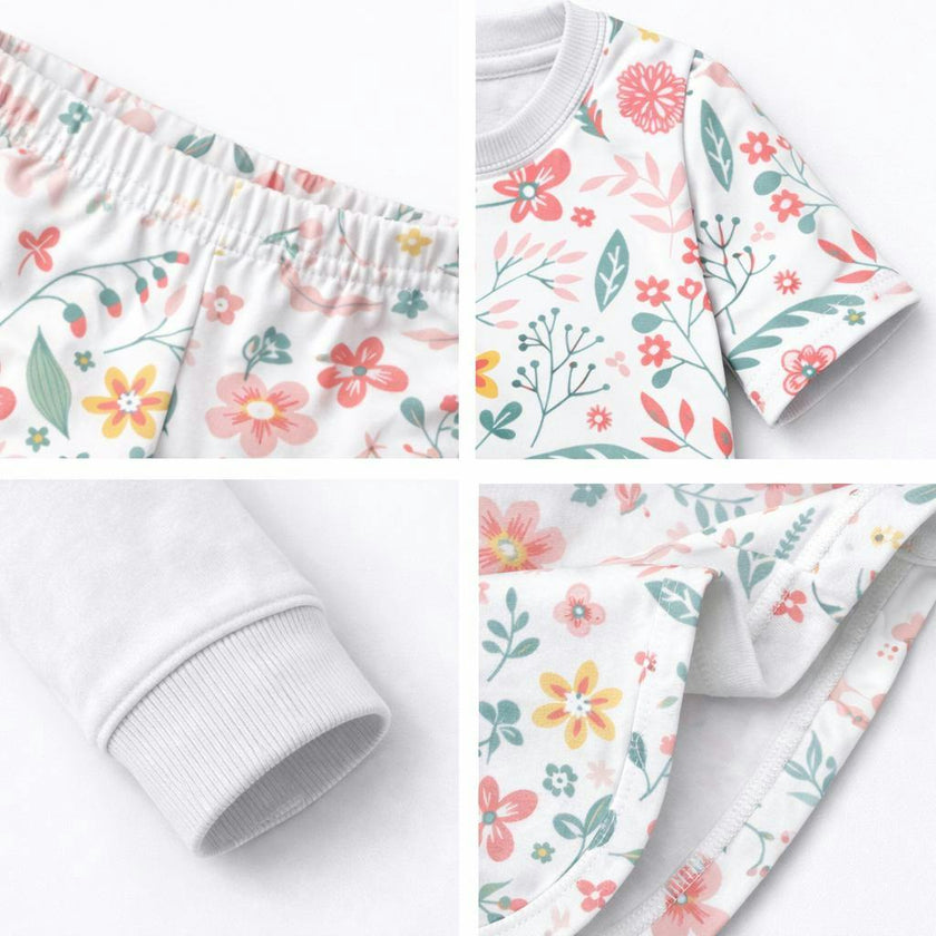 Kids and Toddlers Girls Flowers Shorts Sleeve Snug Fitted Soft Pajamas Set