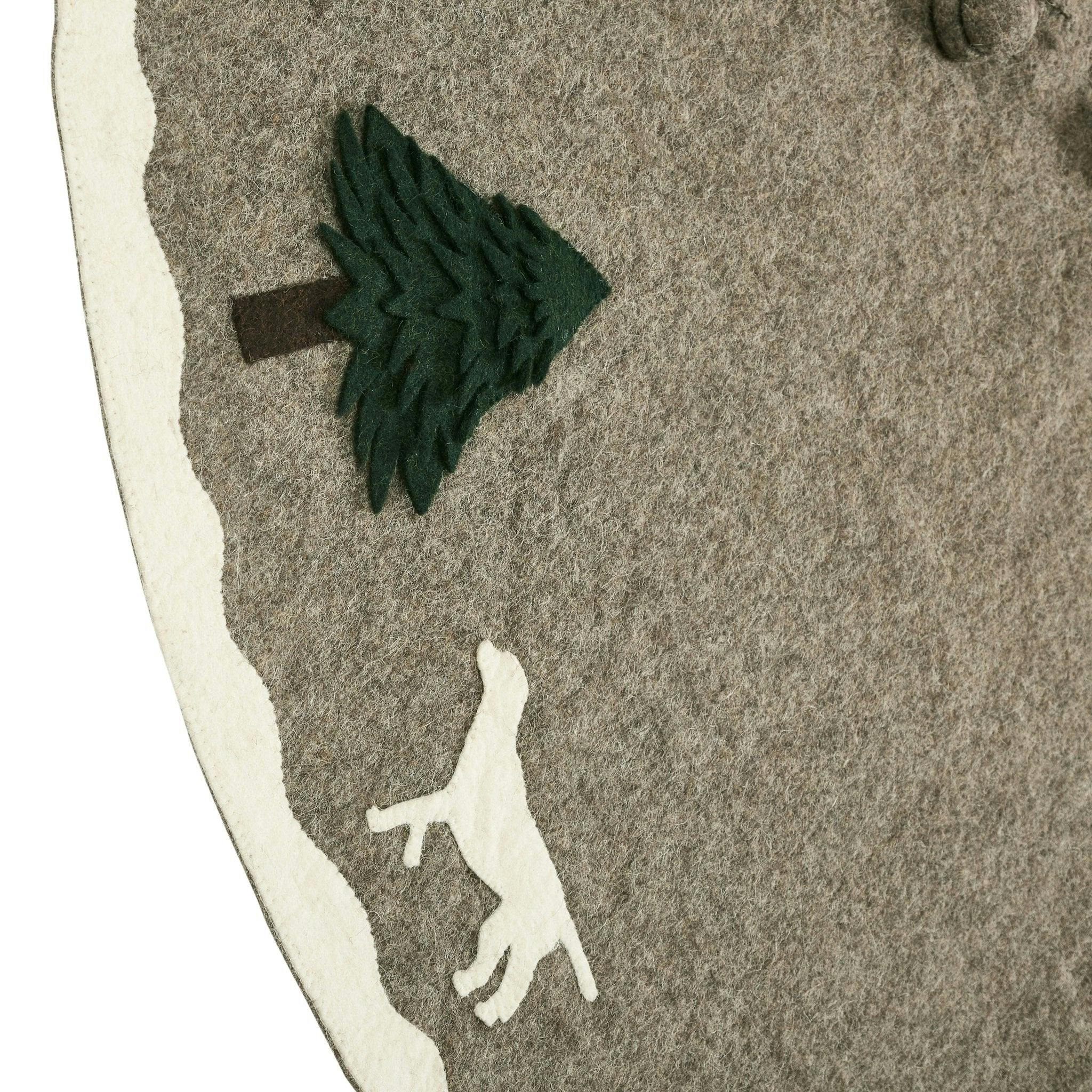 Cream Dogs and Green Trees Christmas Tree Skirt Gray Hand Felted Wool - 60