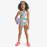 Kids swim tank in rainbow blooms