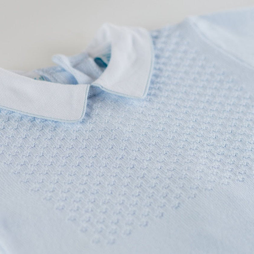 Boys Pique Collar Diamond Knit Longall & Hat Blue