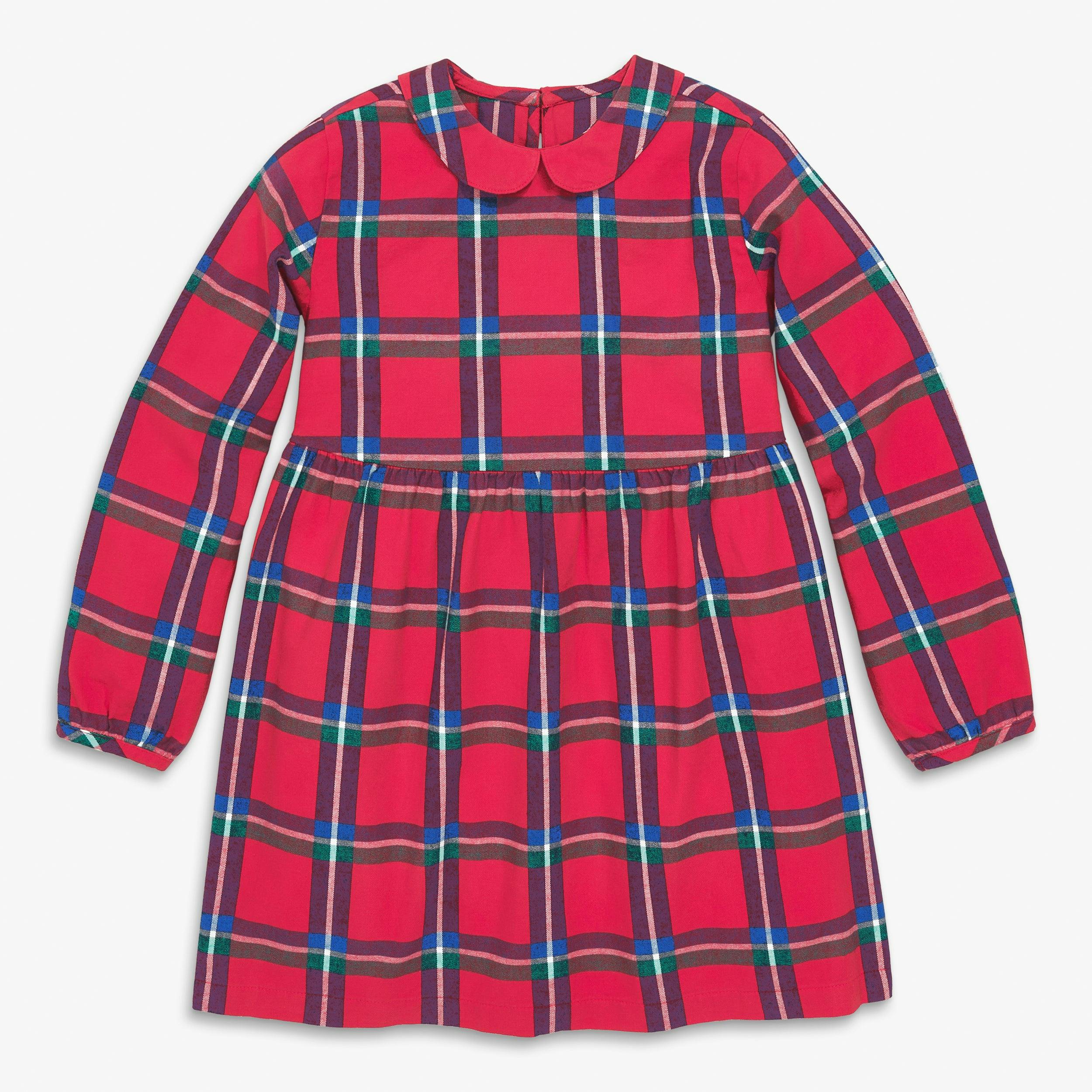 Kids long sleeve flannel dress in plaid