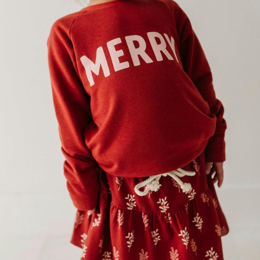 Girls Raglan Sweatshirt in Merry in Berry Red