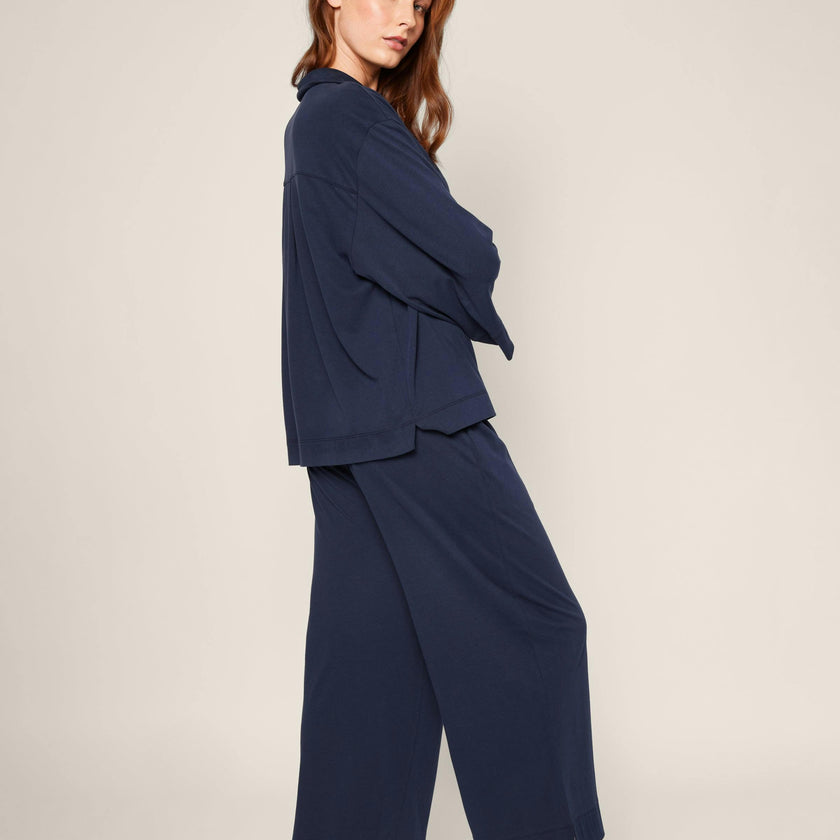 The Olivia Wide Leg Pima Pajama Set in Navy