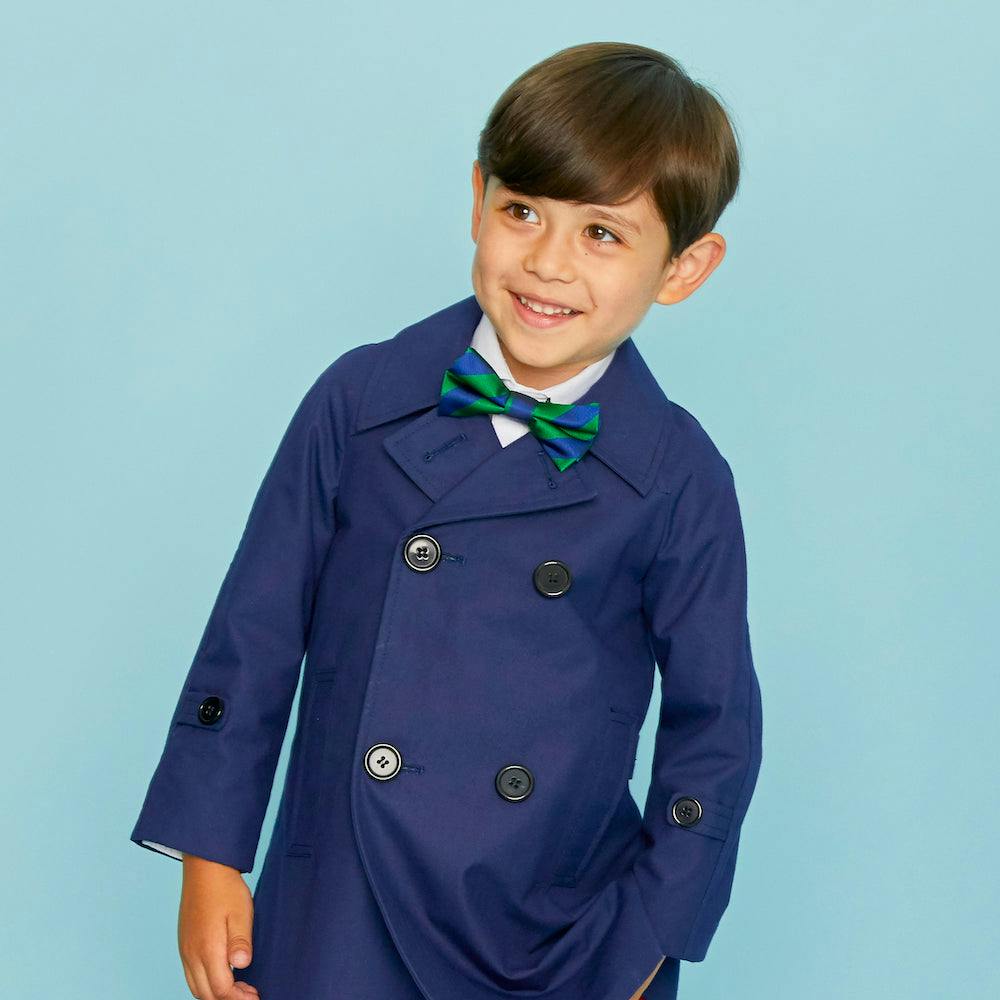 Henley Silk Bow Tie - Blue & Green Varsity Stripes