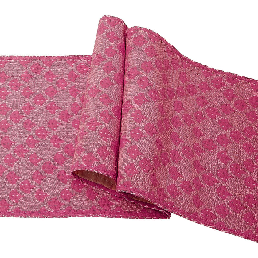 Artisan Hand Loomed Cotton Table Runner - Pink Ginkgo - 18"x96" Arcadia Home