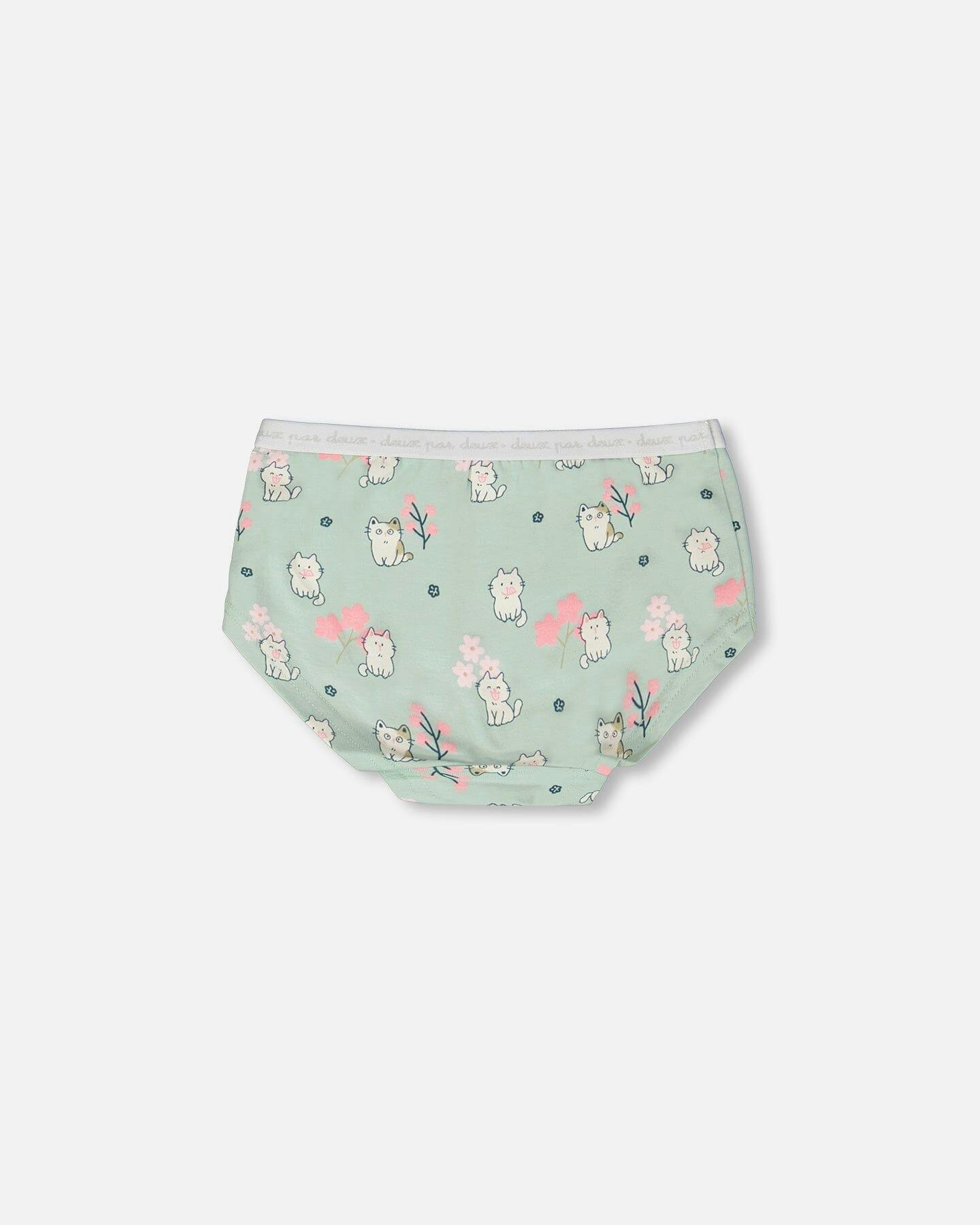 Organic Cotton Boyshort Panty Green Kitten Print