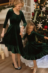 Mini Cypress Dress in Green Velvet