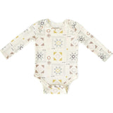Print Lap Shoulder One-Piece, Beige