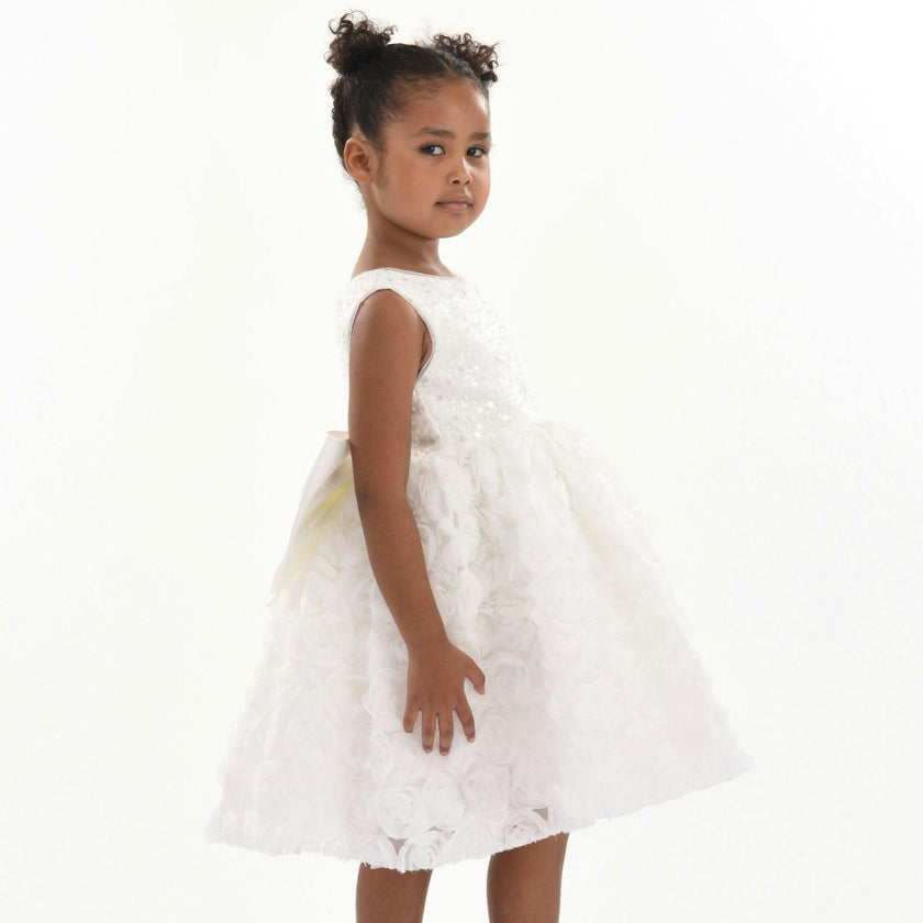 White Kreisler Sequin Bow Rose Dress
