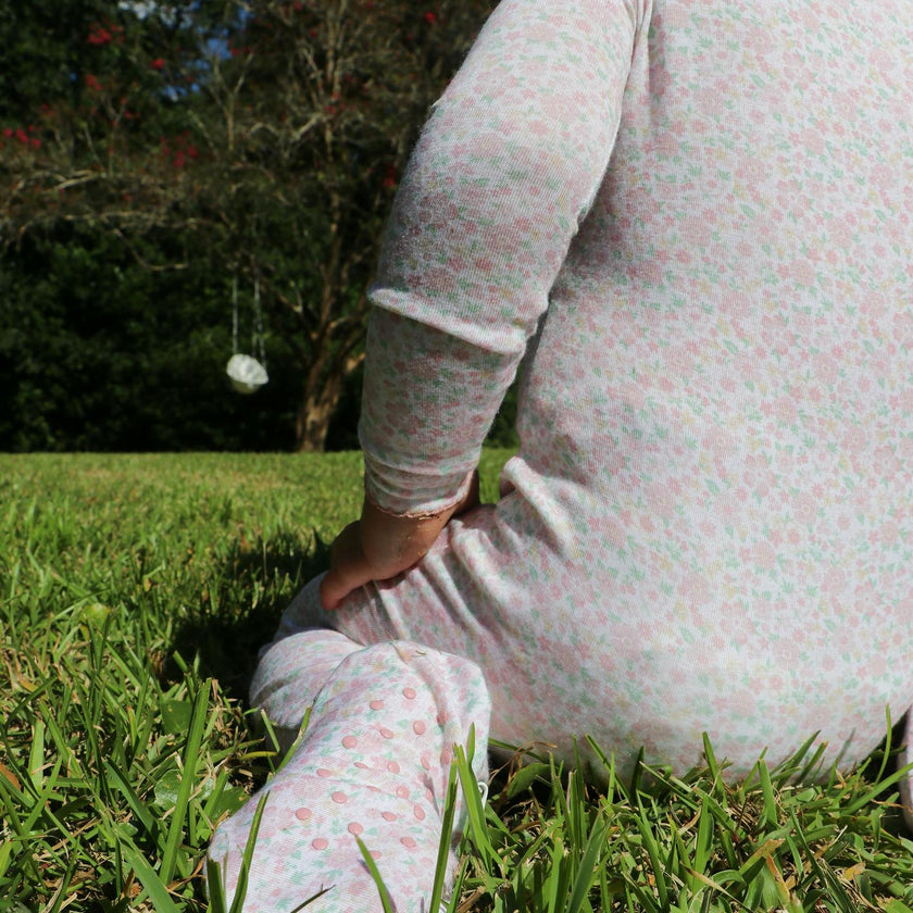 baby antique floral pima footie