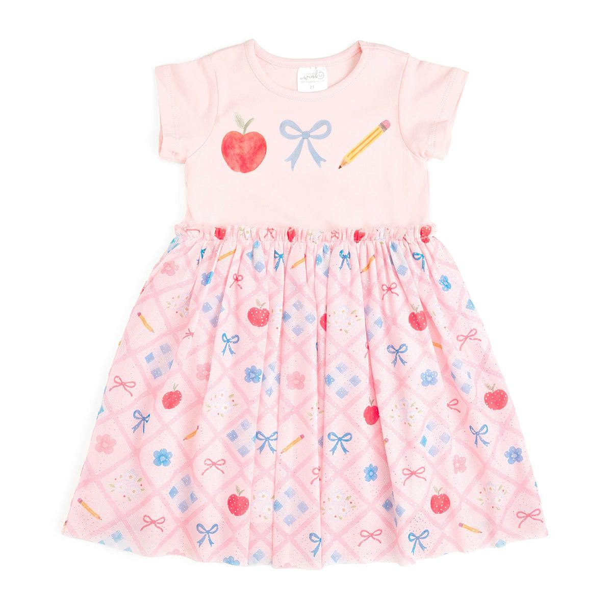 Back To School Trellis Short Sleeve Tutu Dress