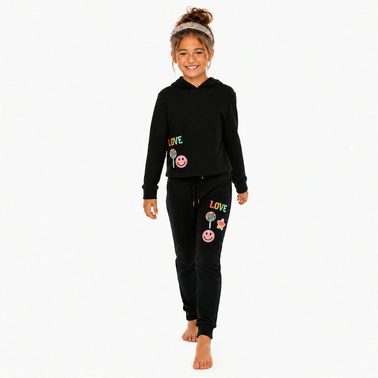 Girl's (8-14) Butter Fleece Sweatpants with Assorted Patches