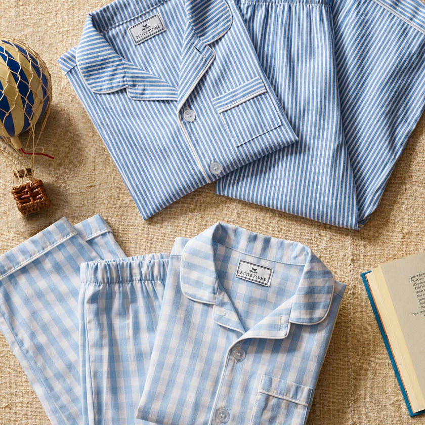 Kid's Twill Pajama Set in French Blue Heritage Stripe