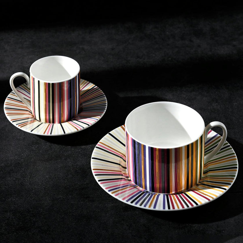Coffee Cup & Saucer Stripes Set of 2 In Luxury Box Jenkins 156 Diam. 2.3"