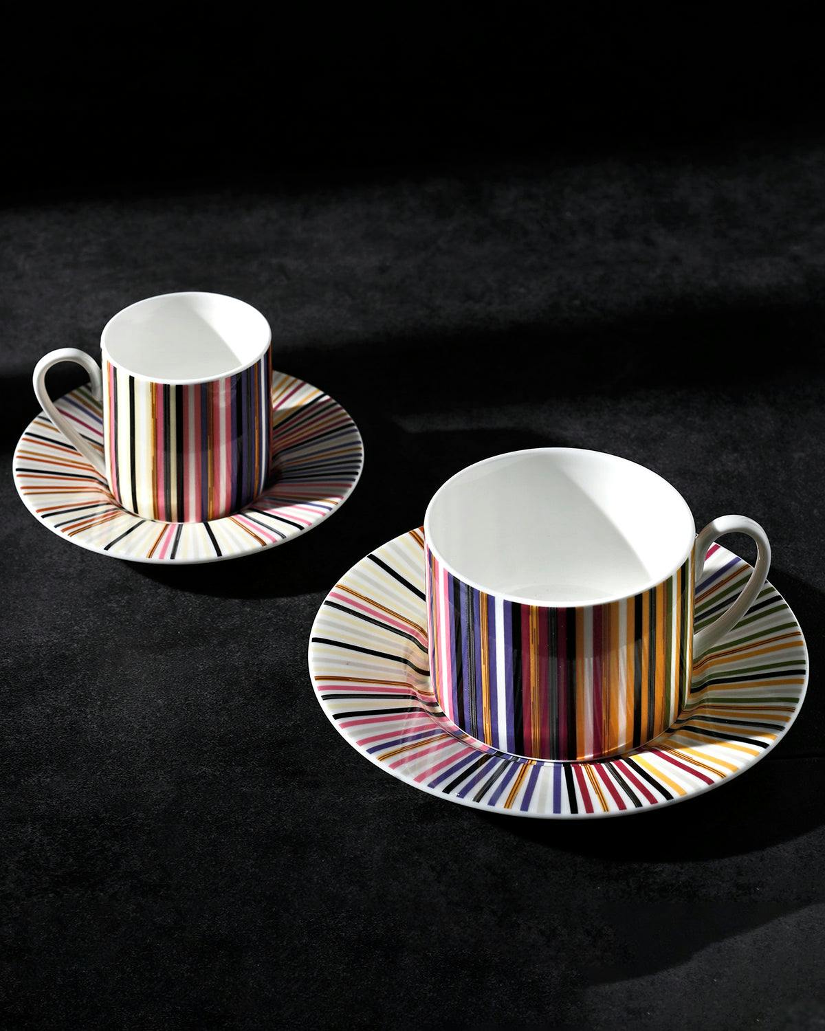 Coffee Cup & Saucer Stripes Set of 2 In Luxury Box Jenkins 156 Diam. 2.3