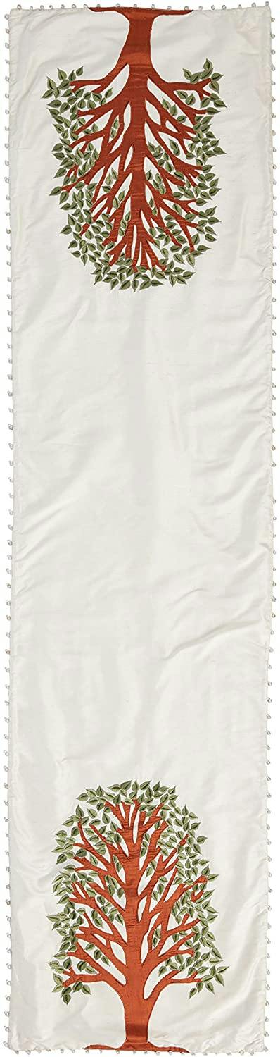 Handmade Ivory Silk Table Runner Tree of Life Embroidery and Hand Beading - 18