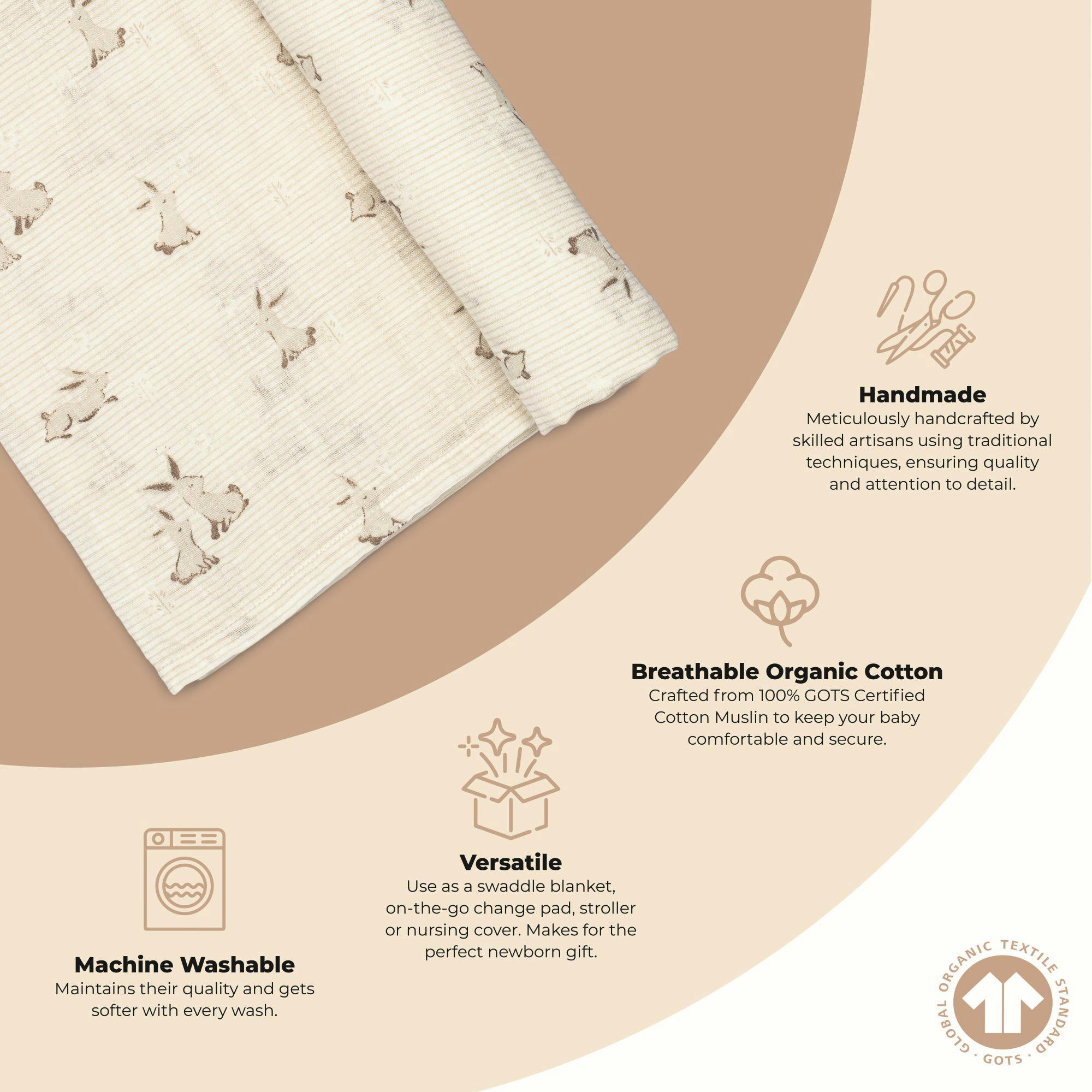 Avery Organic Cotton Muslin Swaddle Blanket (Bunny)