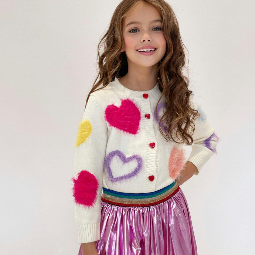 White Fuzzy Hearts Cardigan