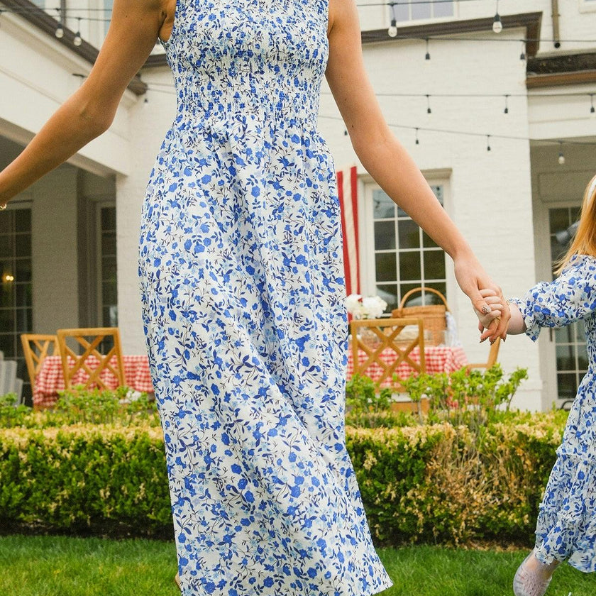 Ana Dress in Ditsy Cobalt Floral