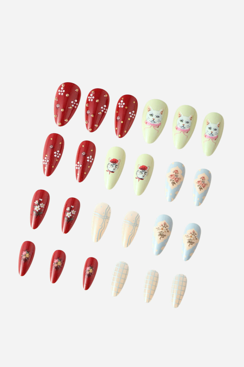 CAT COLLAGE- ALMOND PRESS-ON NAILS