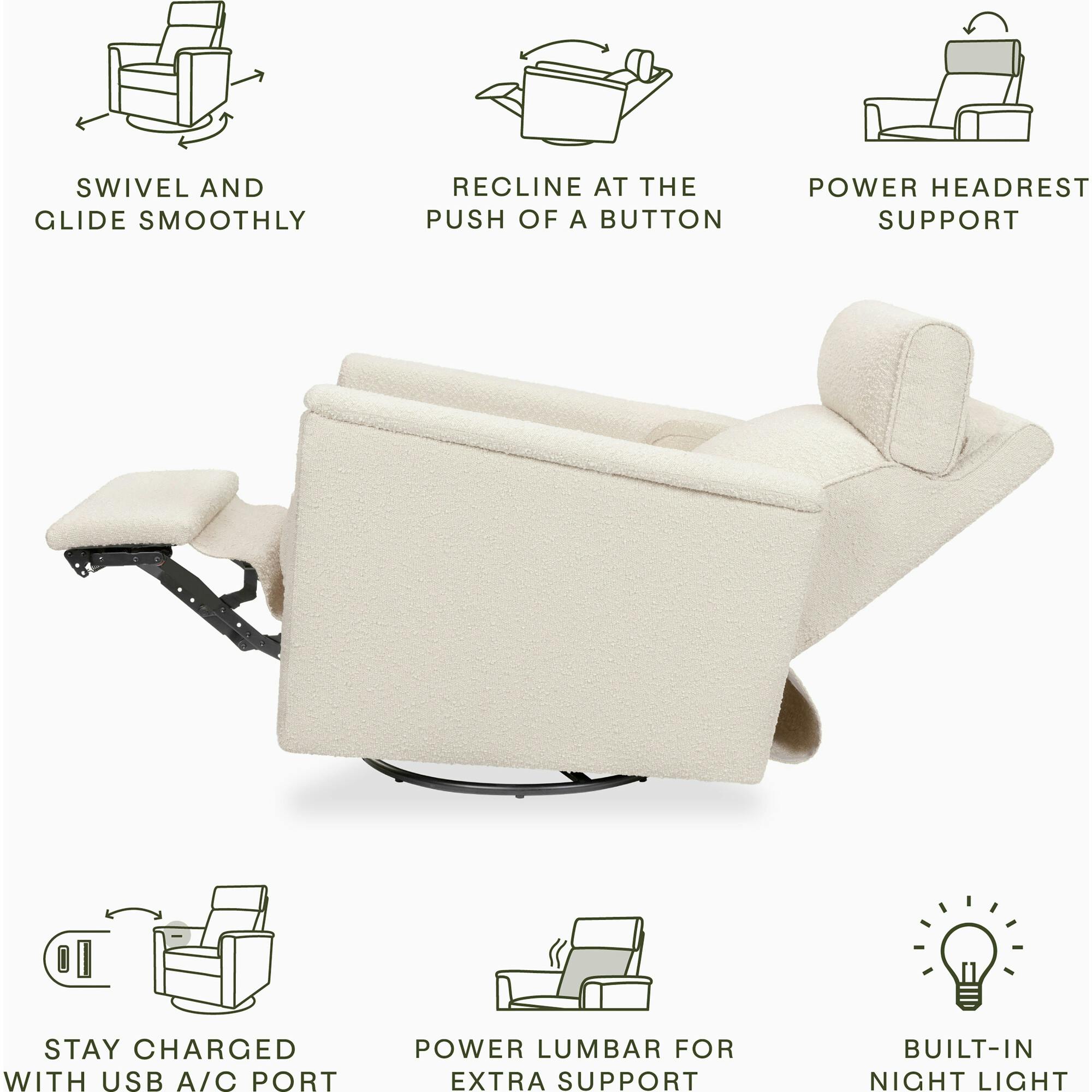 Willa Pro Power Glider Recliner w/ Power Lumbar in Performance Ivory Boucle
