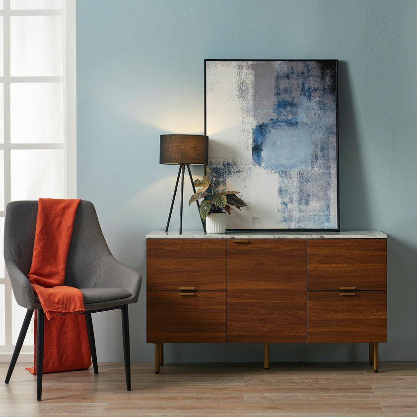 Ashton Wooden Sideboard Storage Cabinet with Faux Marble Top
