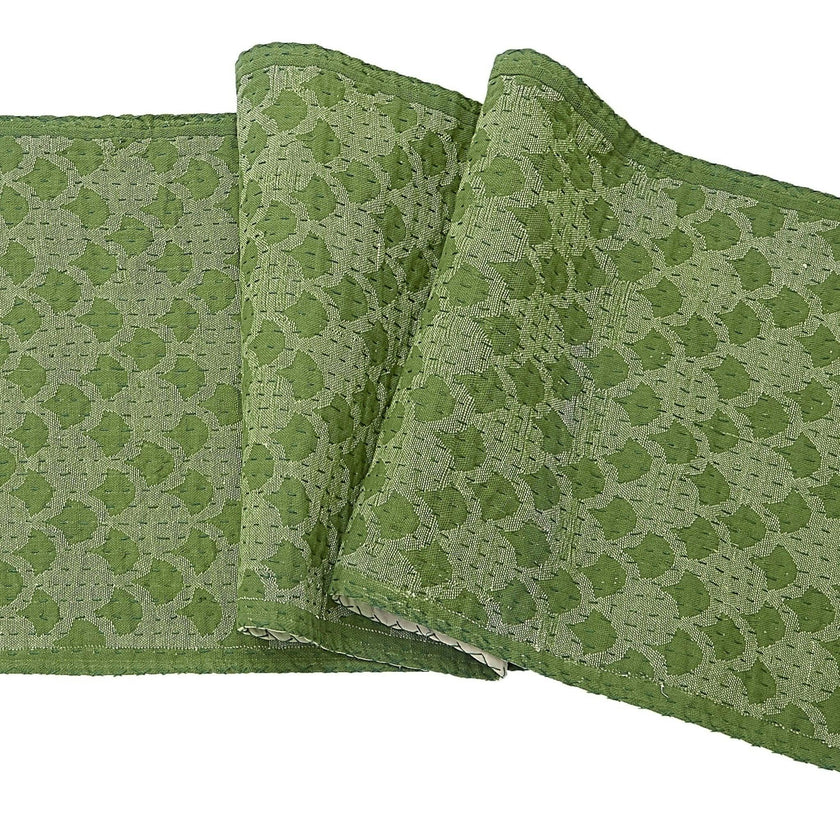 Artisan Hand Loomed Cotton Table Runner - Green Ginkgo - 18"x96" Arcadia Home