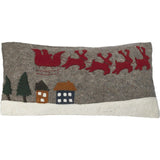 Hand Felted Wool Christmas Pillow Cover, Sleigh Village‚ 12"x24"Arcadia Home