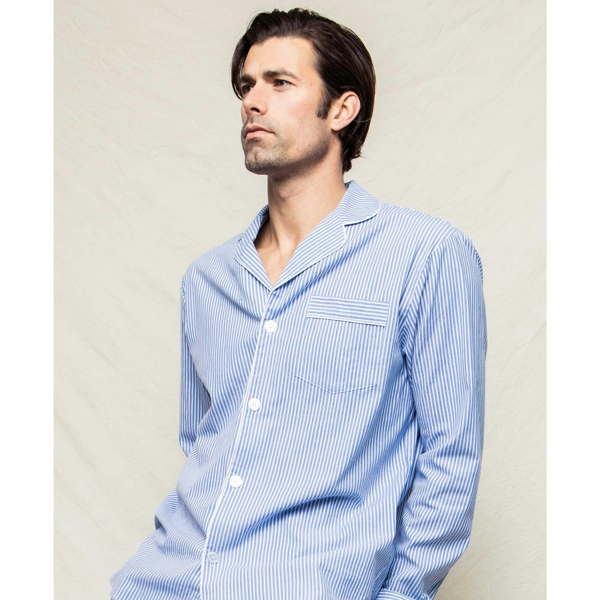 Men's Twill Pajama Set in French Blue Heritage Stripe