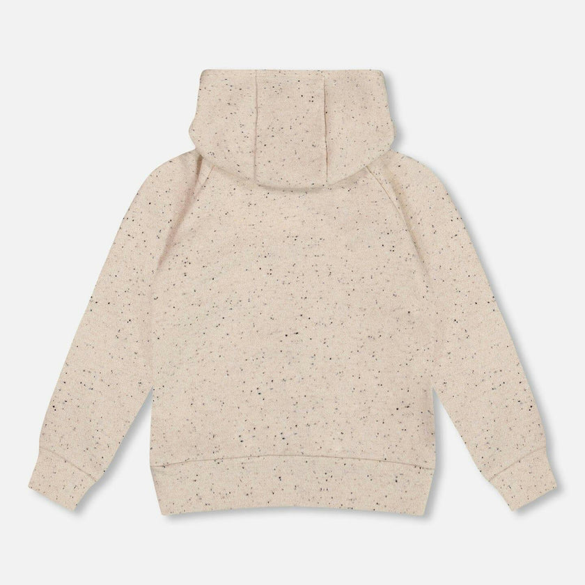 Glittering Beige French Terry Hoodie with Heart Applique