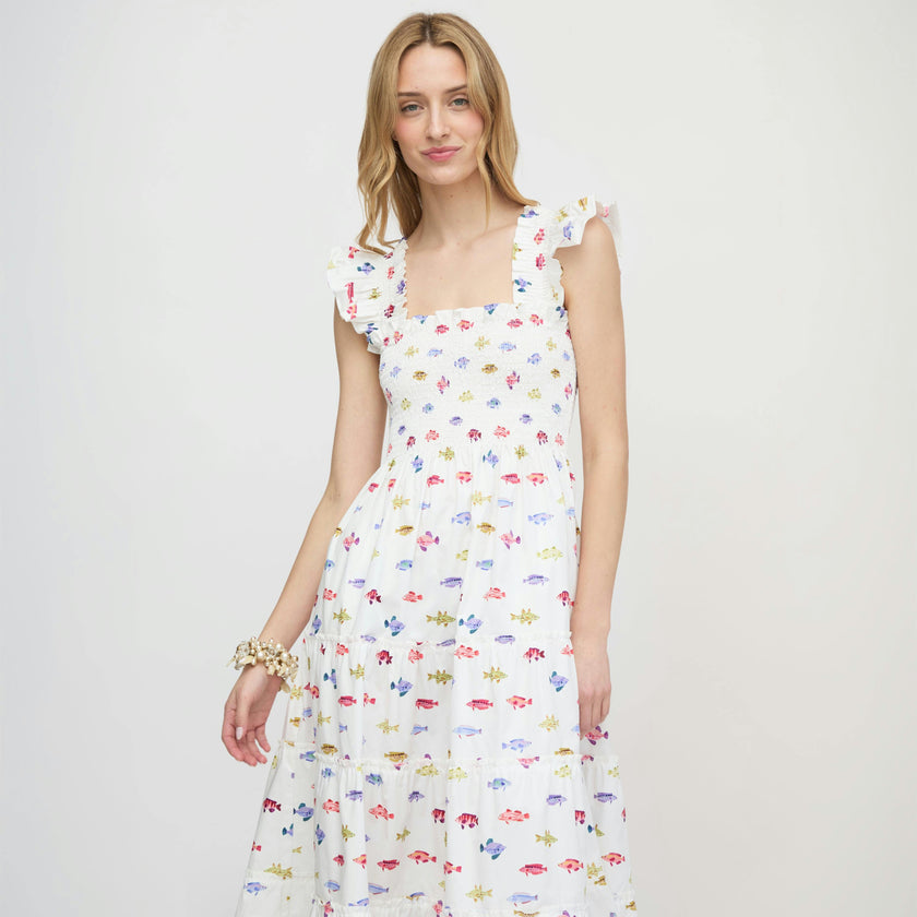 The Ellie Nap Dress - White Rainbow Fish