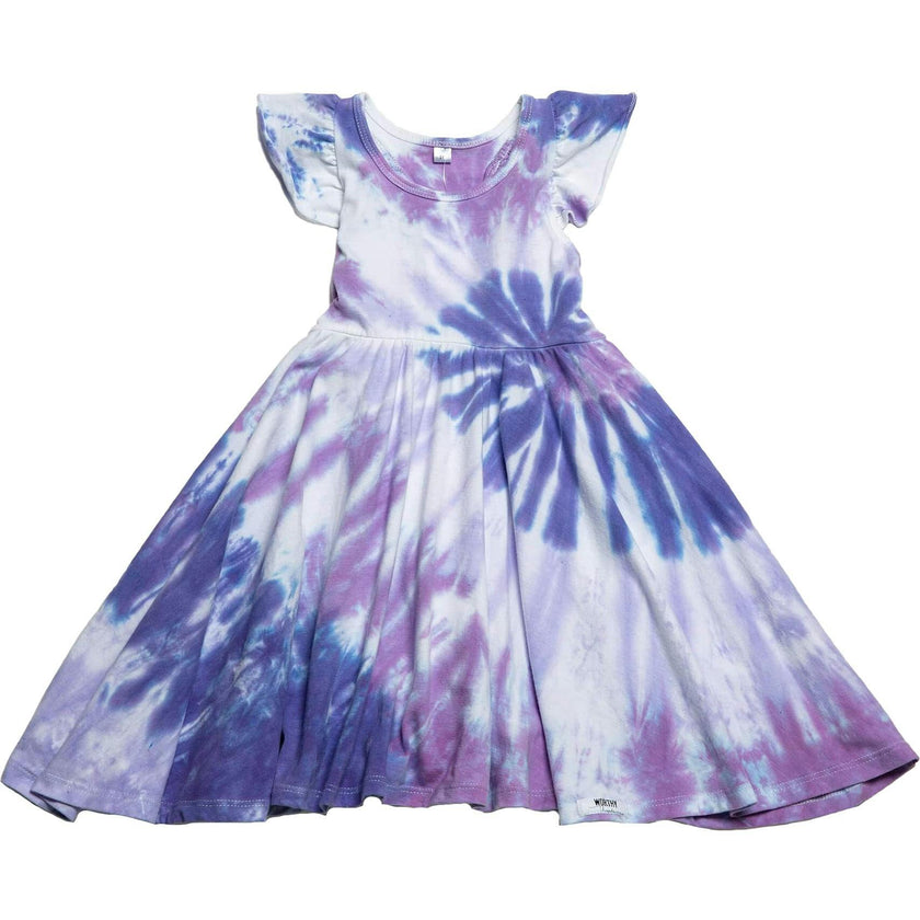 Tie Dye Ruffle Sleeve Twirly Dress