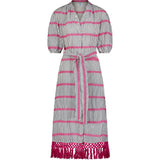 Estelle Womens Fringed Shirtdress Marine Stripe Embroidery, Blue