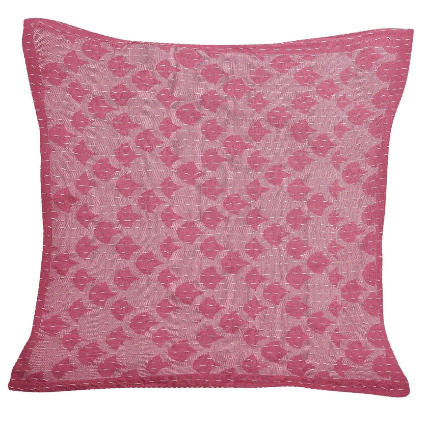 Artisan Hand Loomed Cotton Square Pillow - Pink Ginkgo Design - 24"