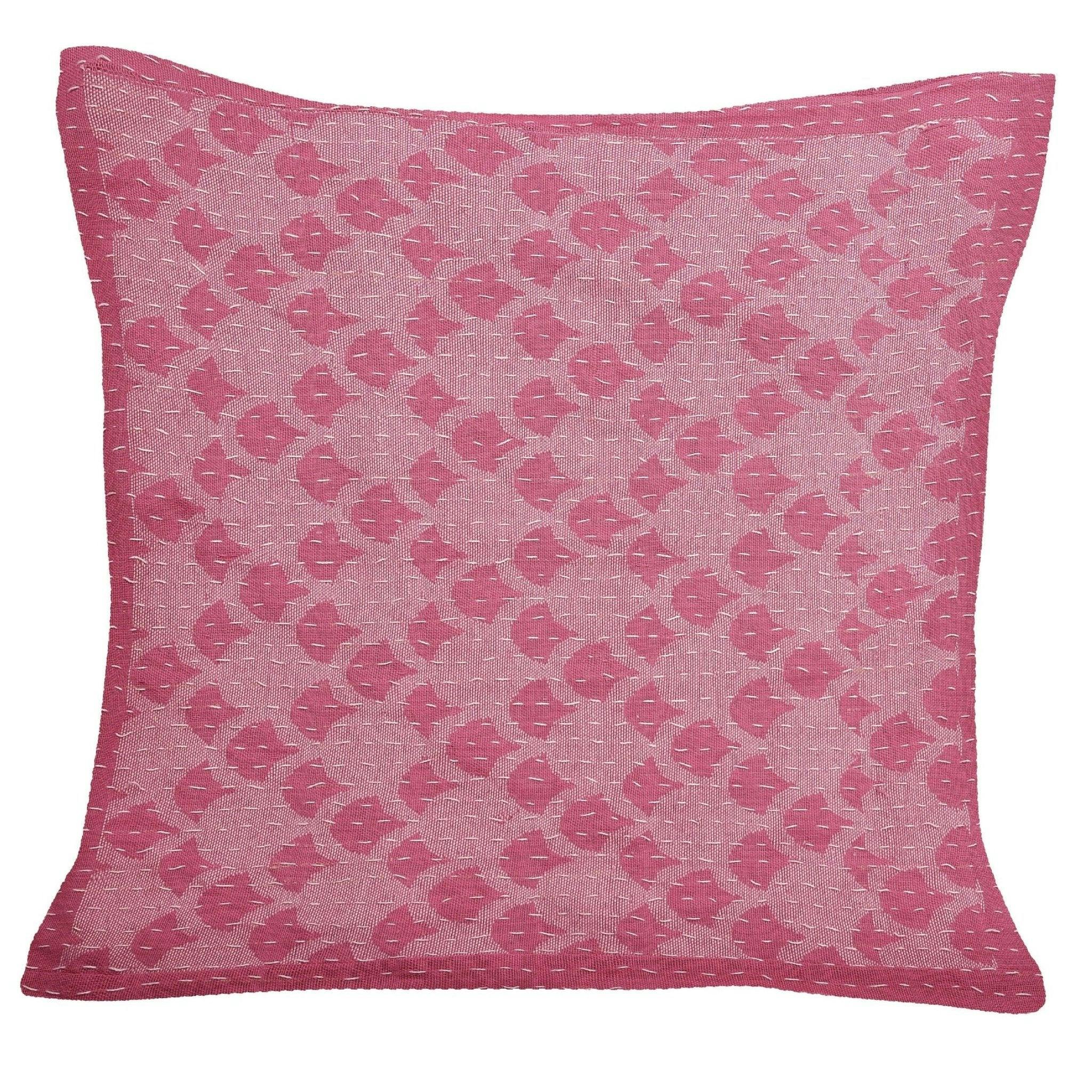 Artisan Hand Loomed Cotton Square Pillow - Pink Ginkgo Design - 24