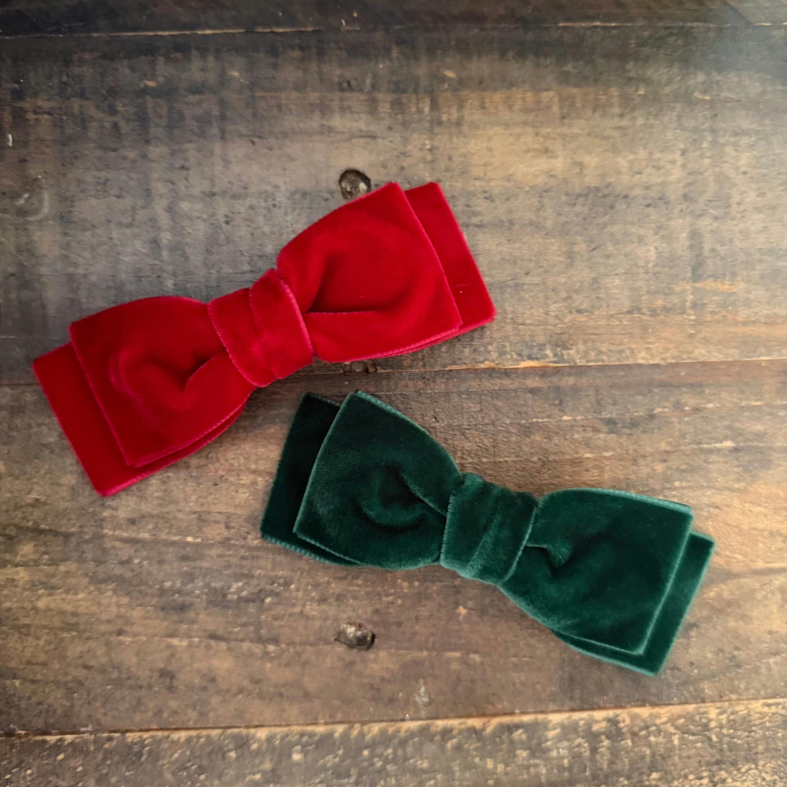 Double Velvet Bows, Ruby/Pine Bundle Set