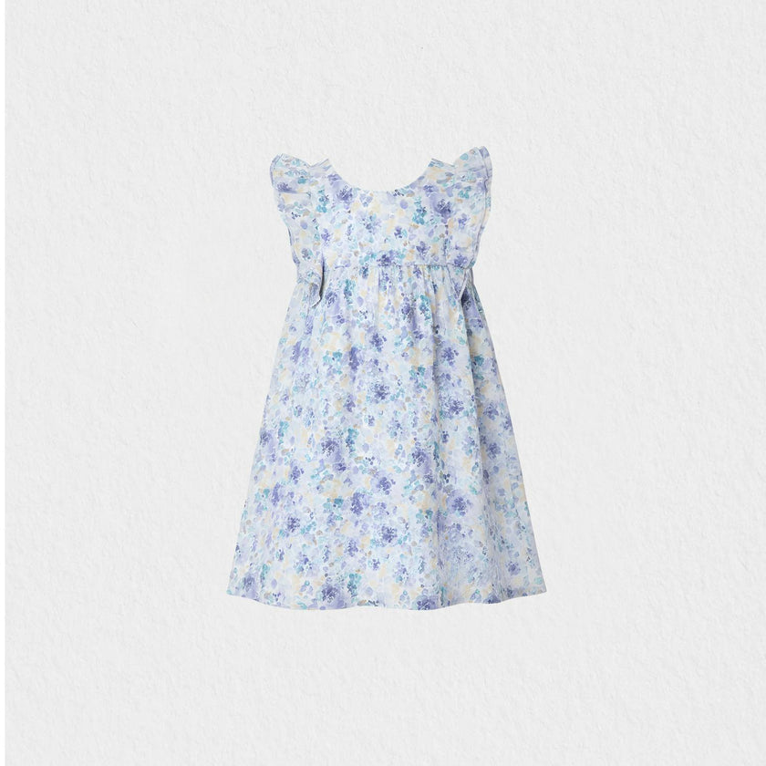 Elena Girl Dress Sleeveless, Watercolor Blue Yellow