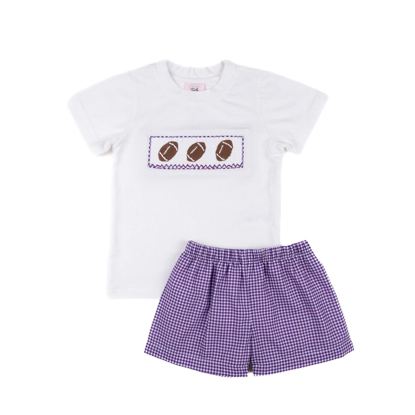 Purple Gingham Football - Wyatt Short Set
